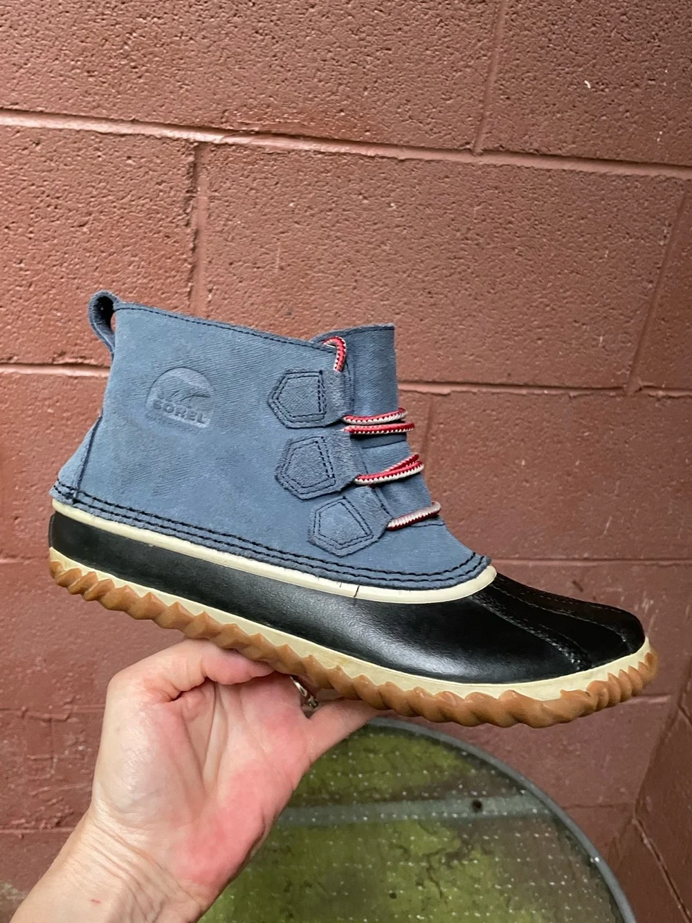 Sorel Out N About Waterproof Blue Duck Ankle Rain Boots 8.5